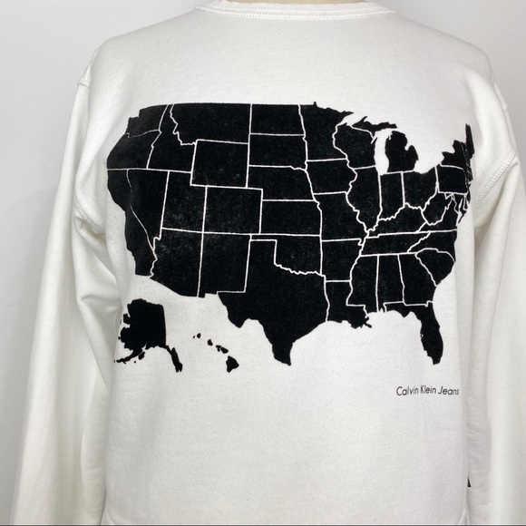 Calvin Klein USA map graphic flocked sweatshirt M - Picture 2 of 11
